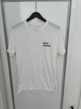 Everlane White Crewneck Tee with '100% HUMAN' Chest Print